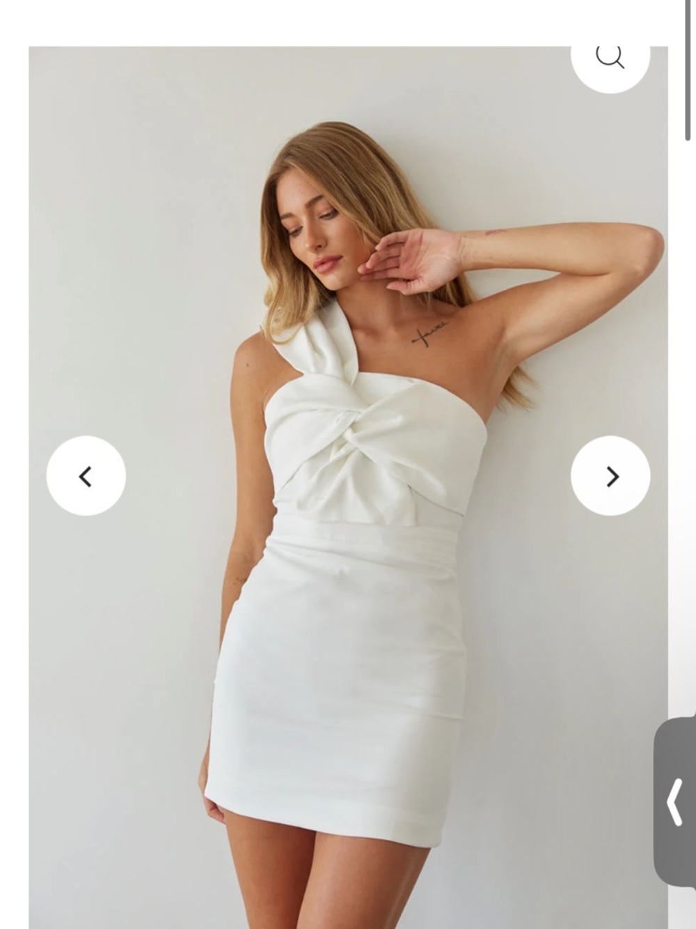 American Threads White One-Shoulder Twist Mini Dress